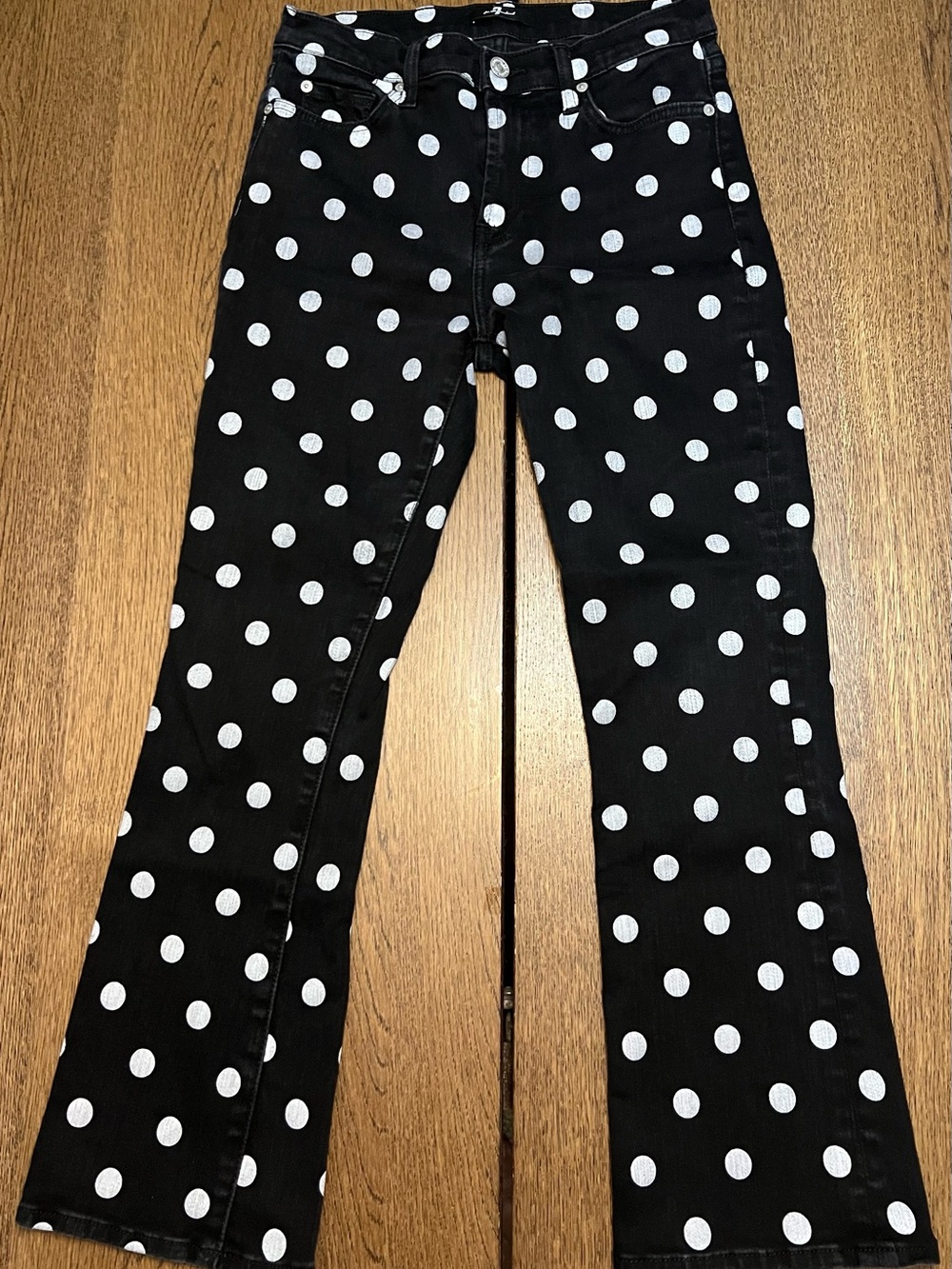 7 For All Mankind High Waist Polka Dot Jeans Womens 27 Black White Stretch Y2K